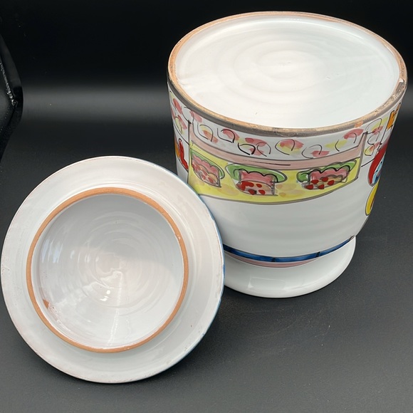 La Musa Italian hand painted ceramic cookie jar. Colorful Picasso style figures. - Picture 9 of 14